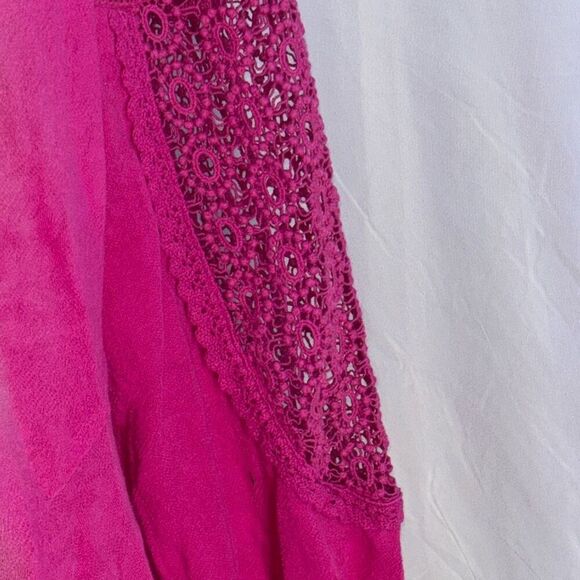 Soft Surroundings Bella Tunic top shirt bamboo fuchsia pink lace sleeve Sz M - Picture 4 of 8